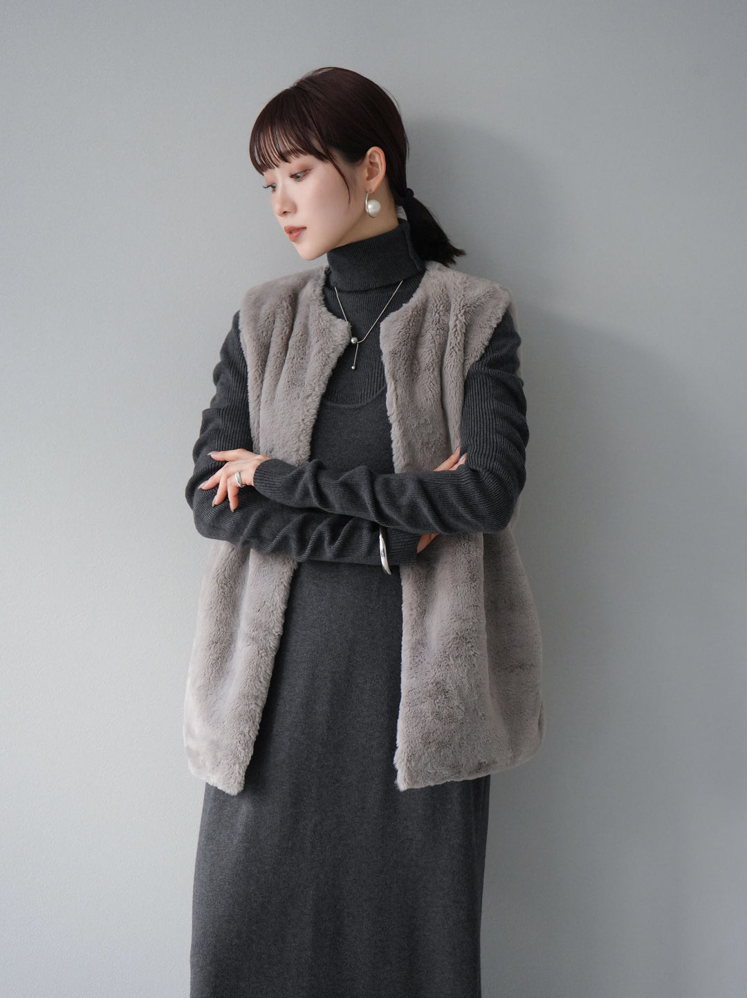 [SET] 設計袖高領針織＆無袖套裝 + 設計袖高領針織＆無袖套裝 (2set)