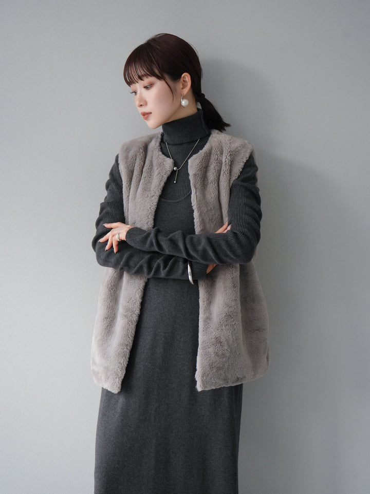 [SET] 設計袖高領針織＆無袖套裝 + 設計袖高領針織＆無袖套裝 (2set)