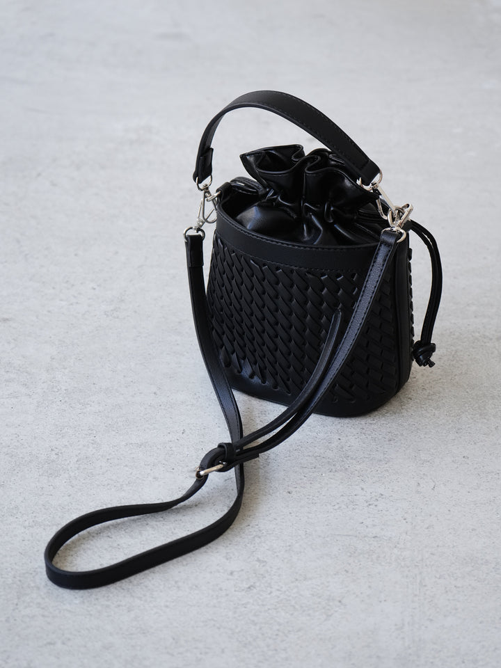 [予約]編み込みバケツショルダーBAG /ブラック