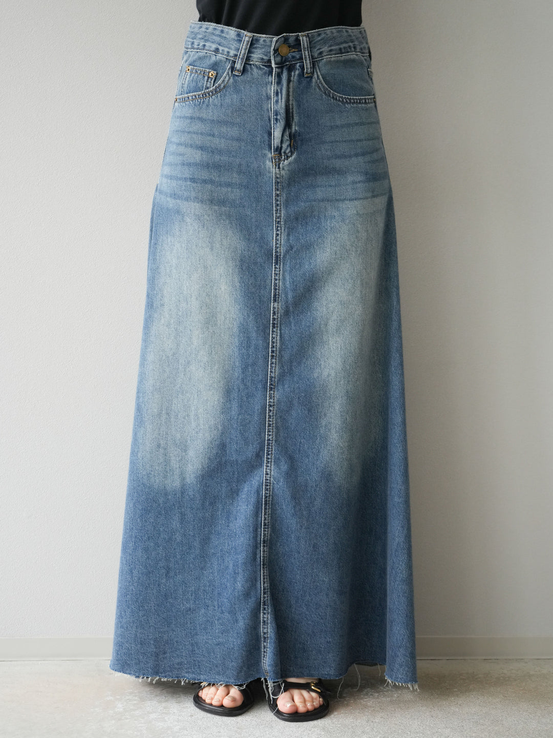 [予約]Aラインカットオフデニムスカート/ブルー
