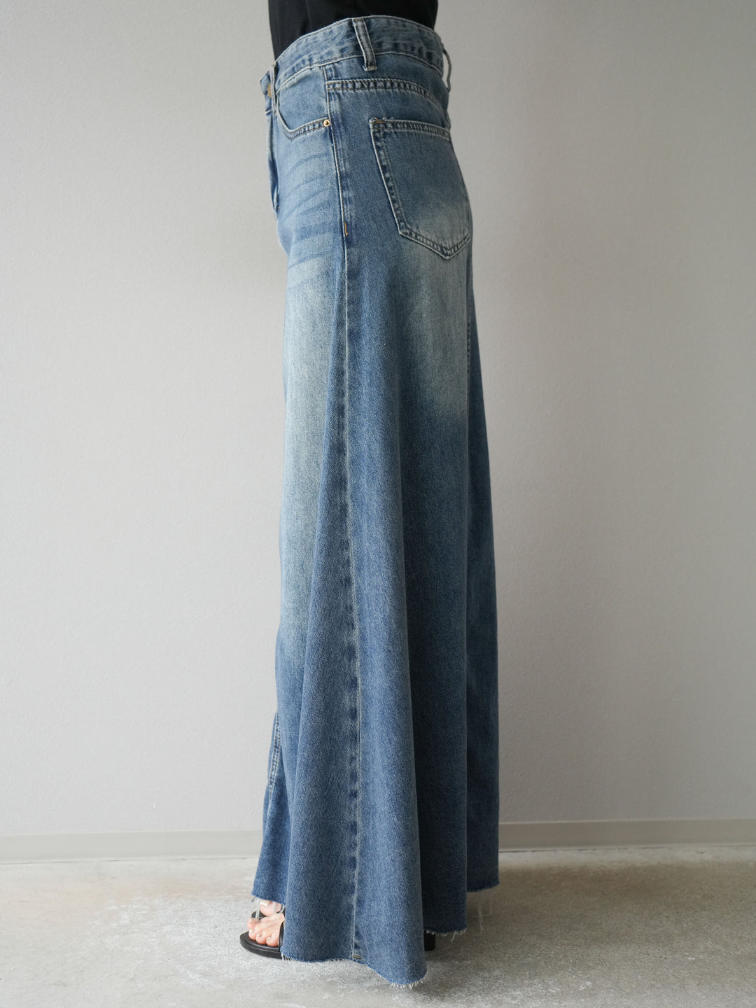 [予約]Aラインカットオフデニムスカート/ブルー