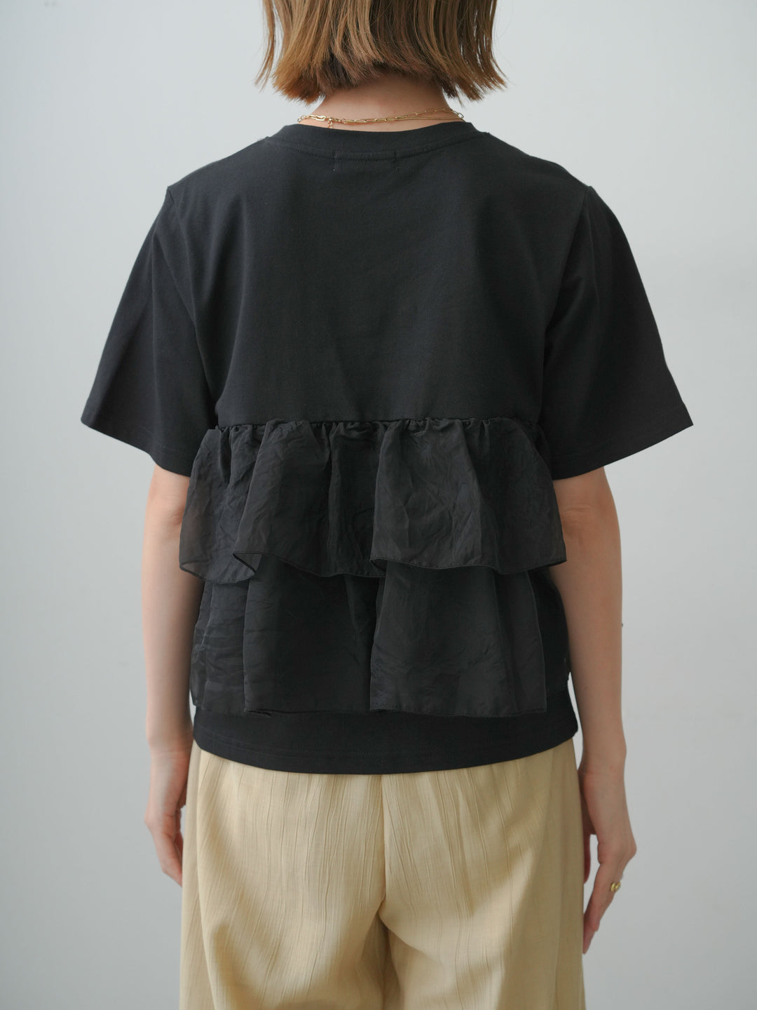 [予約]オーガンジーフリルドッキングTEE/black