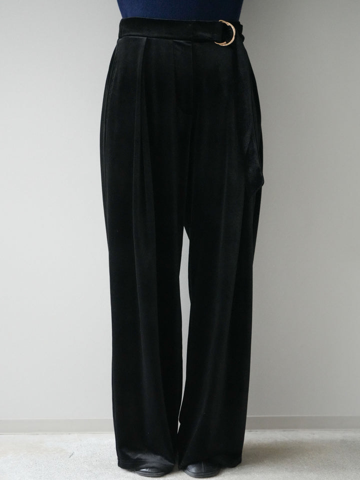 [予約]ベロアベルトスリムパンツ/black