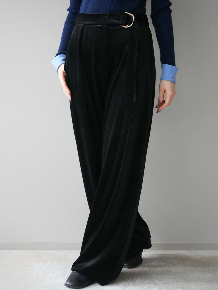 [予約]ベロアベルトスリムパンツ/black