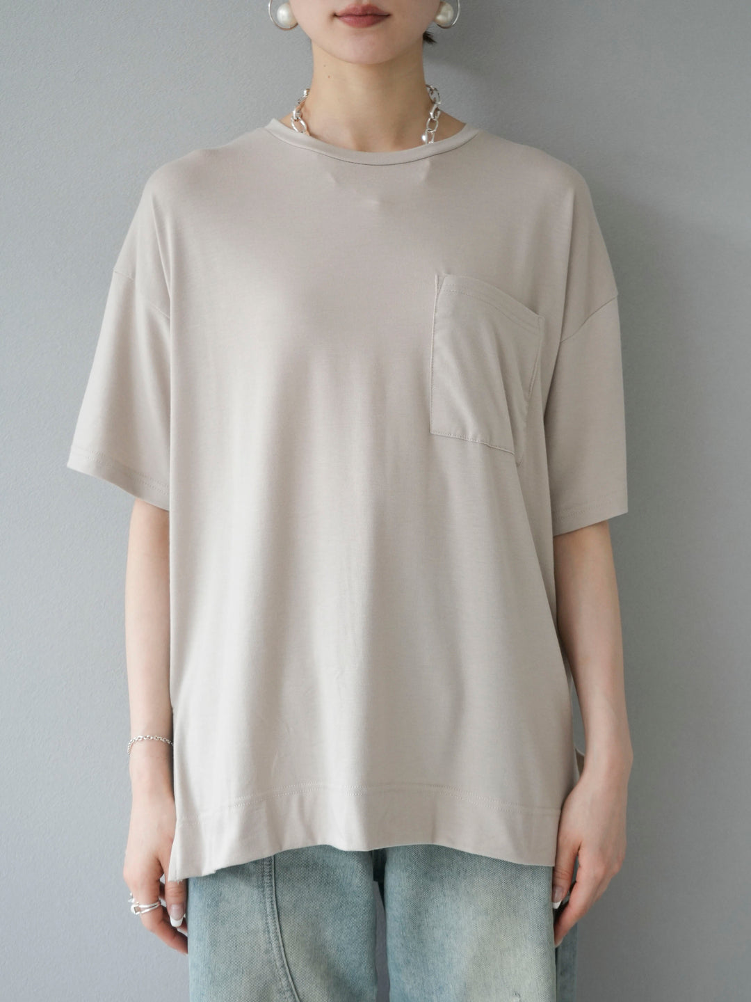 [Pre-order] UV-cut &amp; dry-resistant pocket T-shirt/beige