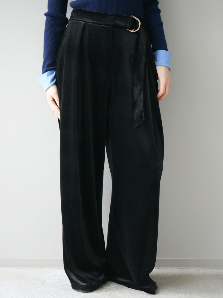 [予約]ベロアベルトスリムパンツ/black