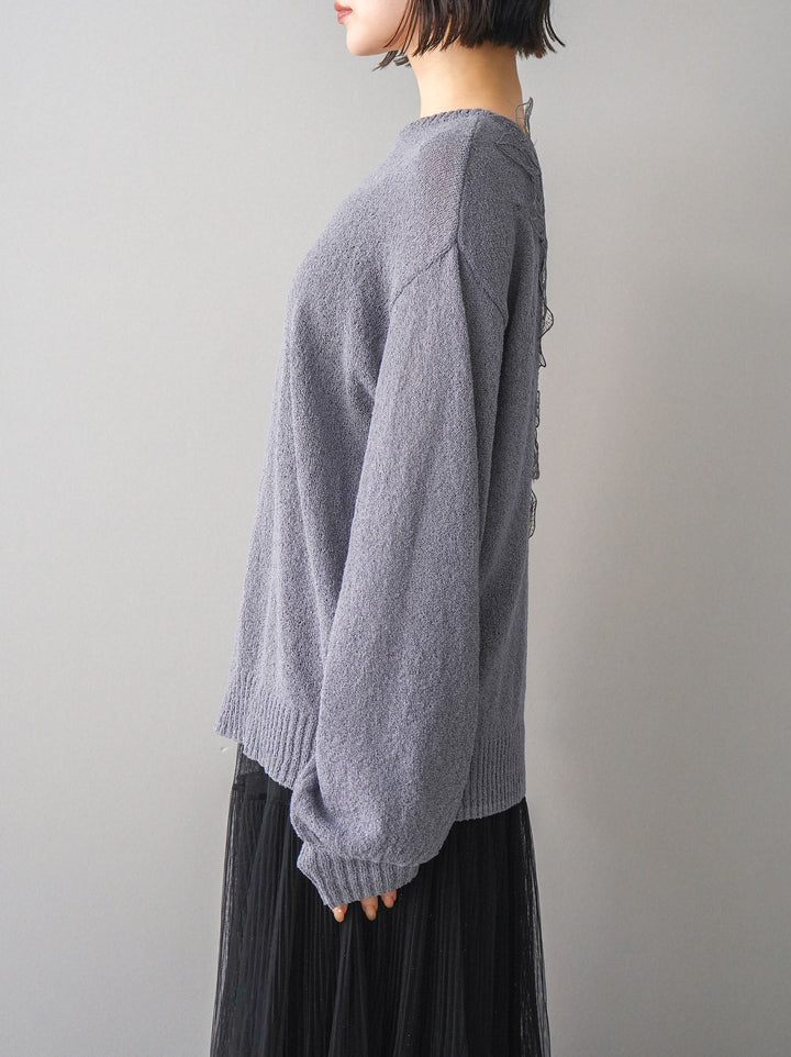 [予約]バックシアーフラワーレースニットプルオーバー/gray