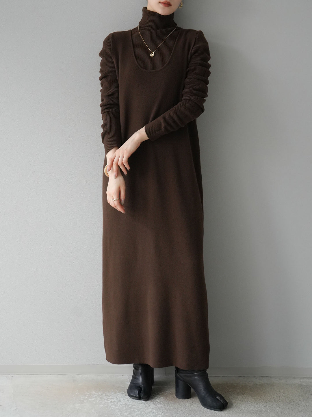 [SET] 設計袖高領針織＆無袖套裝 + 設計袖高領針織＆無袖套裝 (2set)