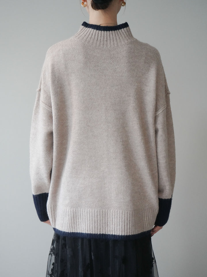 [予約]配色ハイネックニットプルオーバー/beigenavy