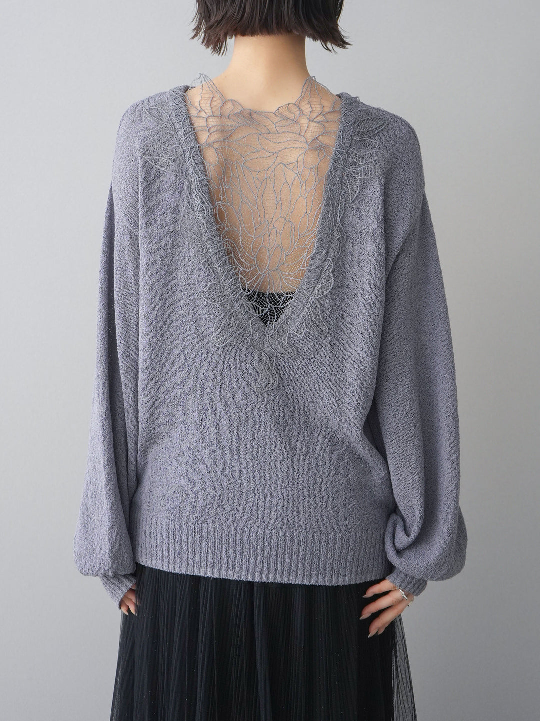 [予約]バックシアーフラワーレースニットプルオーバー/gray