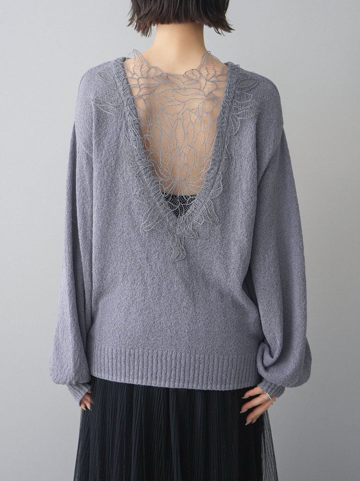 [予約]バックシアーフラワーレースニットプルオーバー/gray