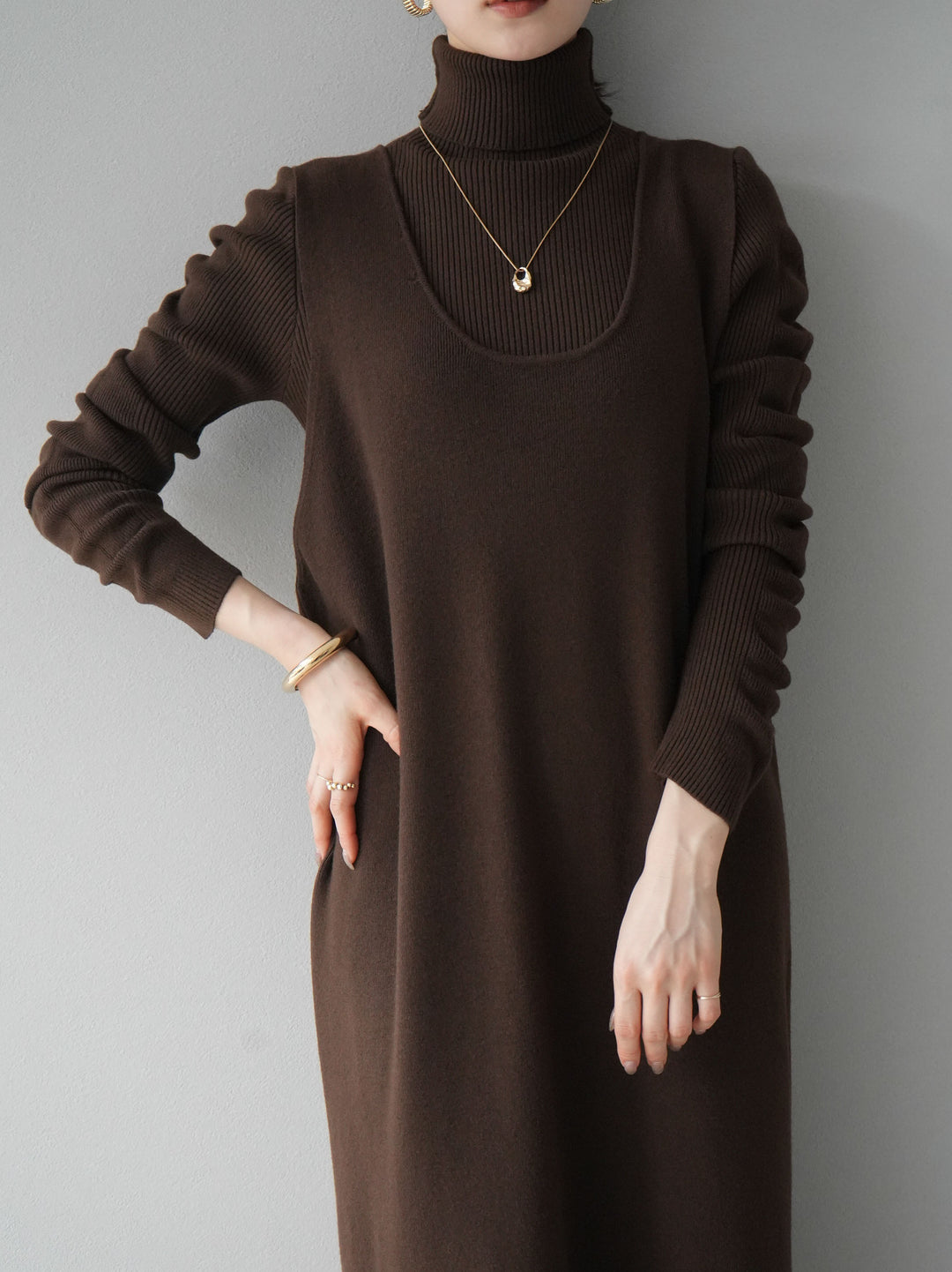 [SET] 設計袖高領針織＆無袖套裝 + 設計袖高領針織＆無袖套裝 (2set)