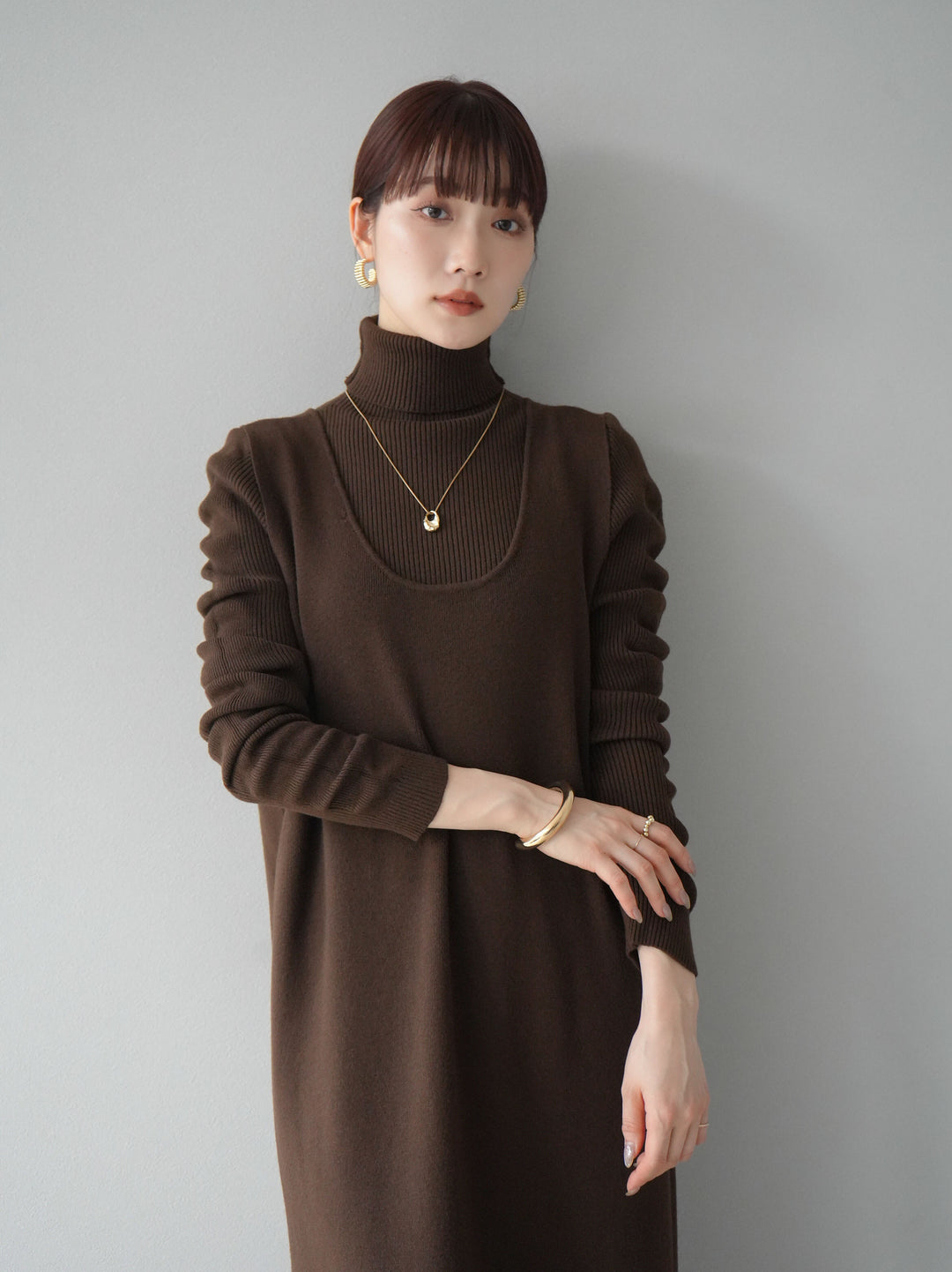 [SET] 設計袖高領針織＆無袖套裝 + 設計袖高領針織＆無袖套裝 (2set)