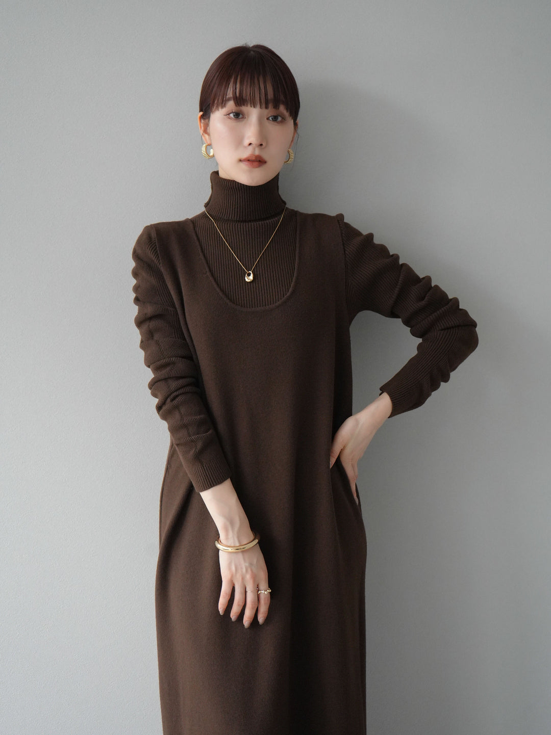 [SET] 設計袖高領針織＆無袖套裝 + 設計袖高領針織＆無袖套裝 (2set)