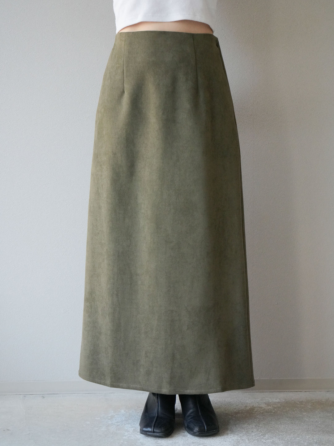 [予約]スウェードIラインスカート/カーキ