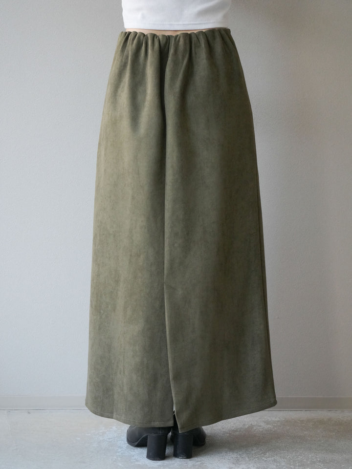[予約]スウェードIラインスカート/カーキ