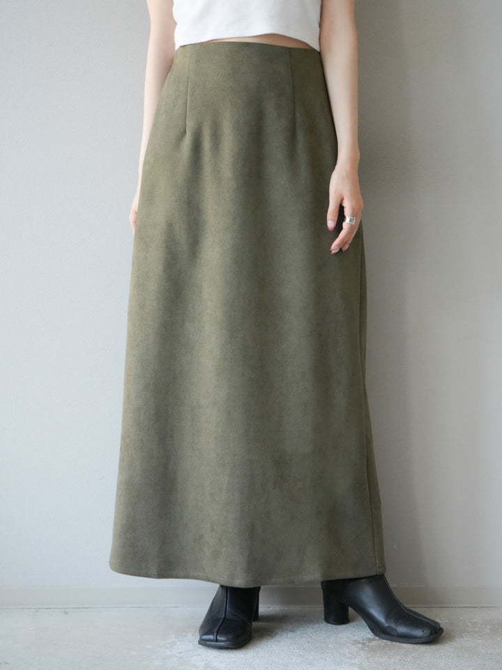 [予約]スウェードIラインスカート/カーキ