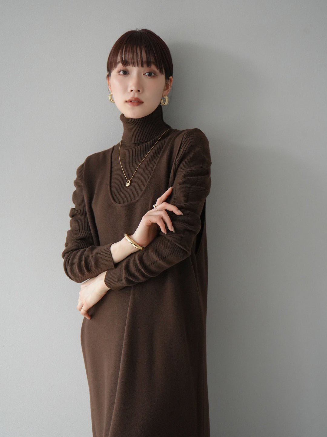 [SET] 設計袖高領針織＆無袖套裝 + 設計袖高領針織＆無袖套裝 (2set)