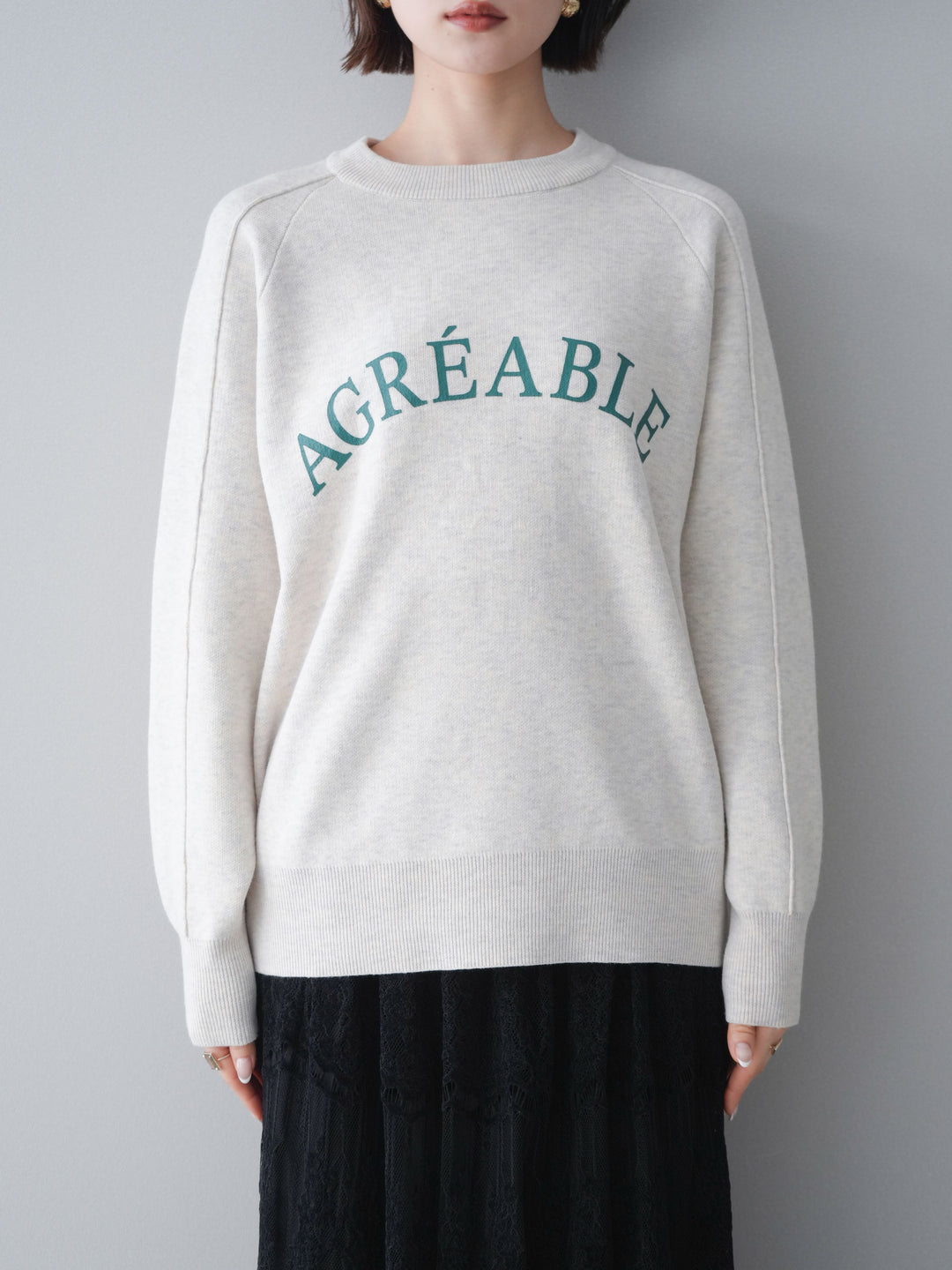 [予約]半ラバープリントロゴスウェットライクニットプルオーバー/oatmeal