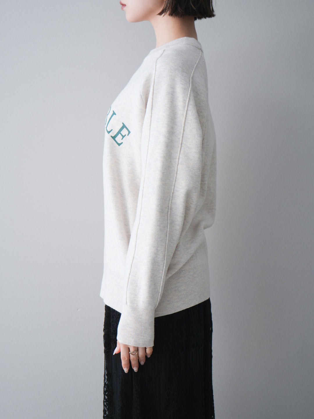 [予約]半ラバープリントロゴスウェットライクニットプルオーバー/oatmeal