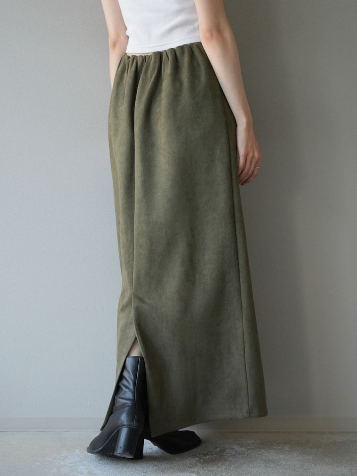 [予約]スウェードIラインスカート/カーキ