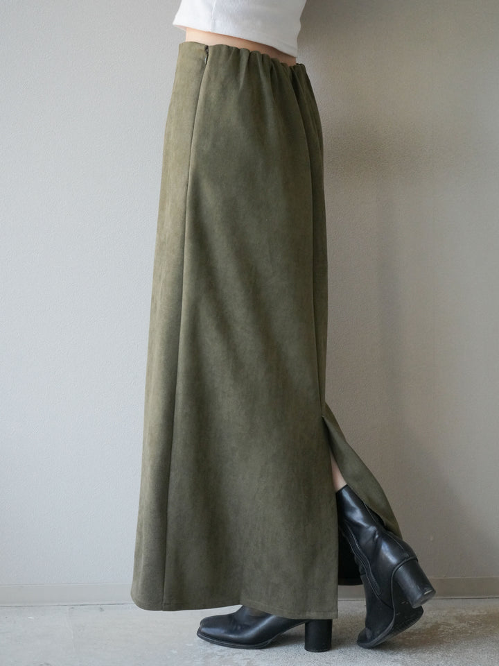 [予約]スウェードIラインスカート/カーキ