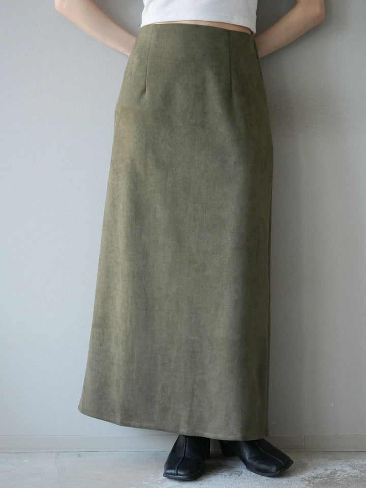 [予約]スウェードIラインスカート/カーキ