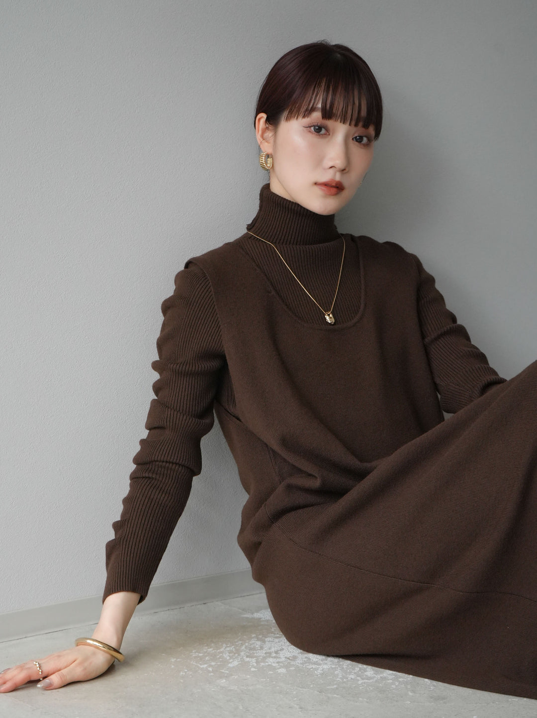 [SET] 設計袖高領針織＆無袖套裝 + 設計袖高領針織＆無袖套裝 (2set)