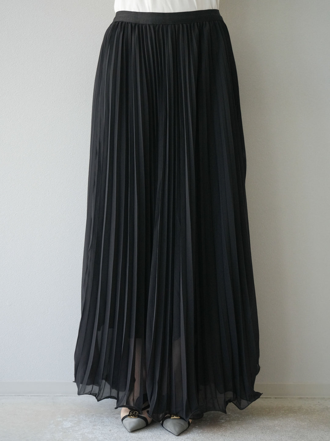 [予約]シフォンプリーツパイピングスカート/ブラック