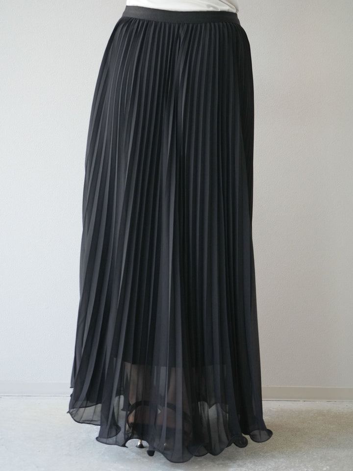 [予約]シフォンプリーツパイピングスカート/ブラック
