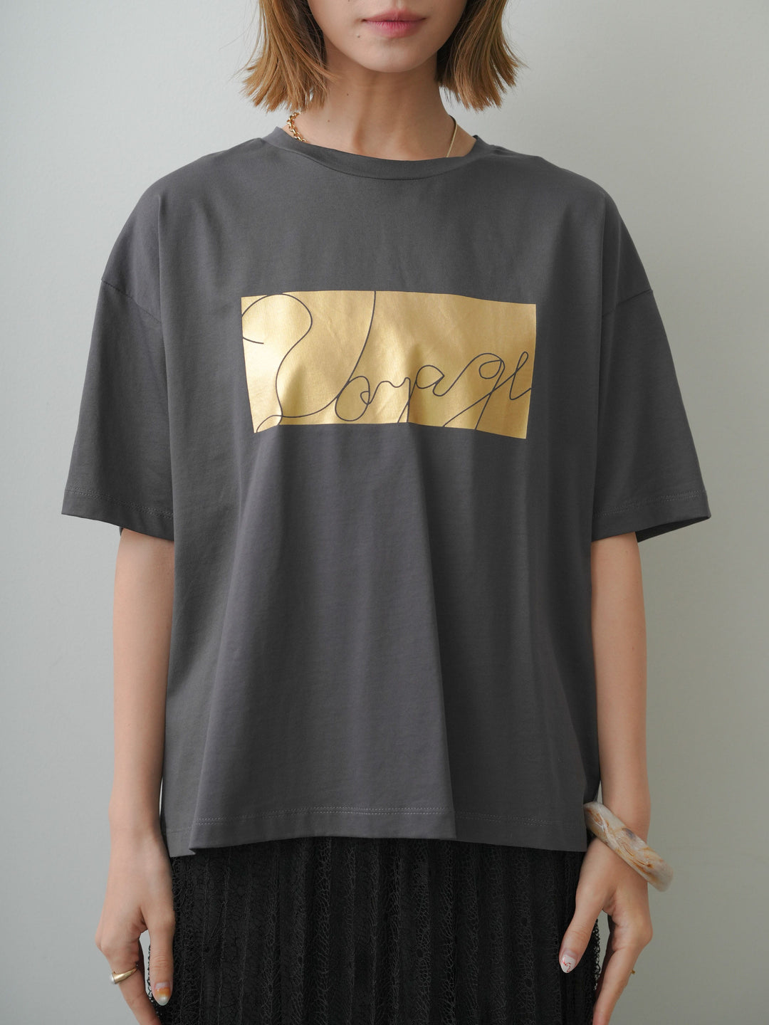 [予約]箔プリントボックスTEE/charcoal