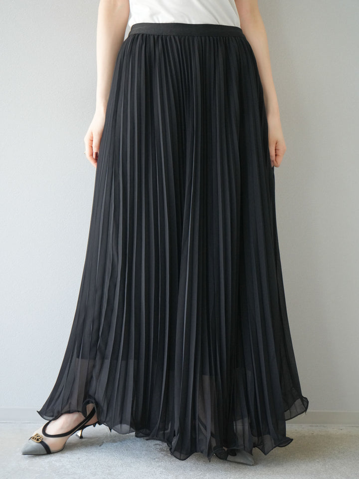 [予約]シフォンプリーツパイピングスカート/ブラック