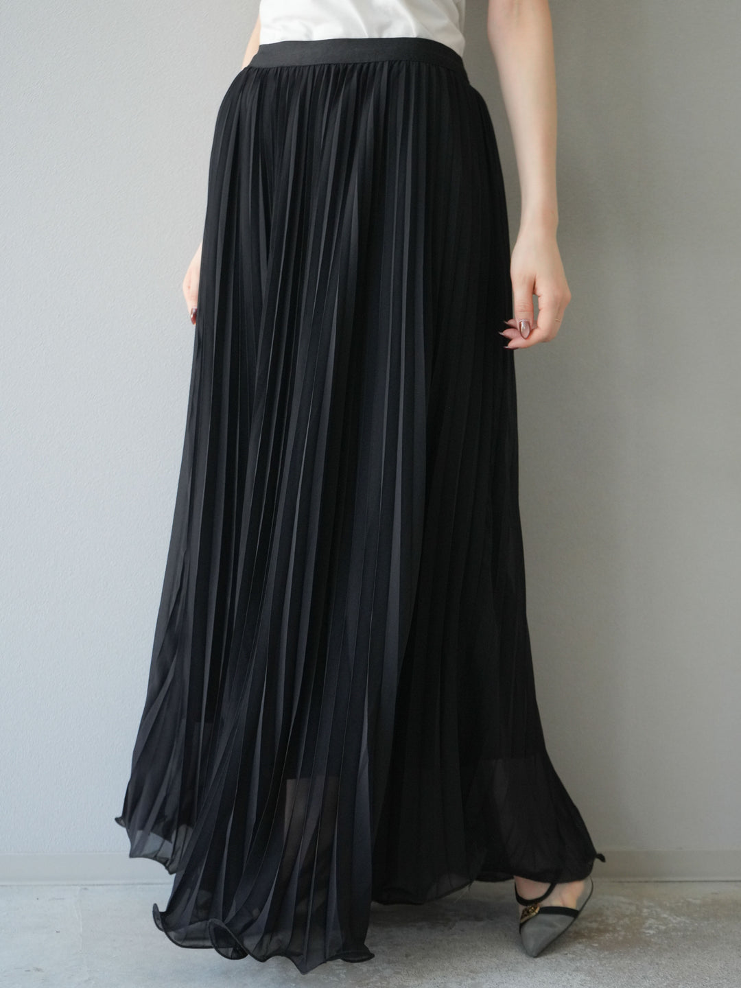 [予約]シフォンプリーツパイピングスカート/ブラック