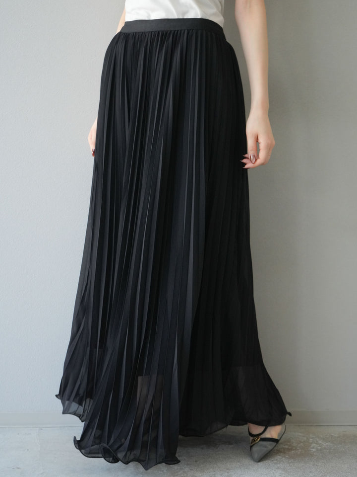 [予約]シフォンプリーツパイピングスカート/ブラック