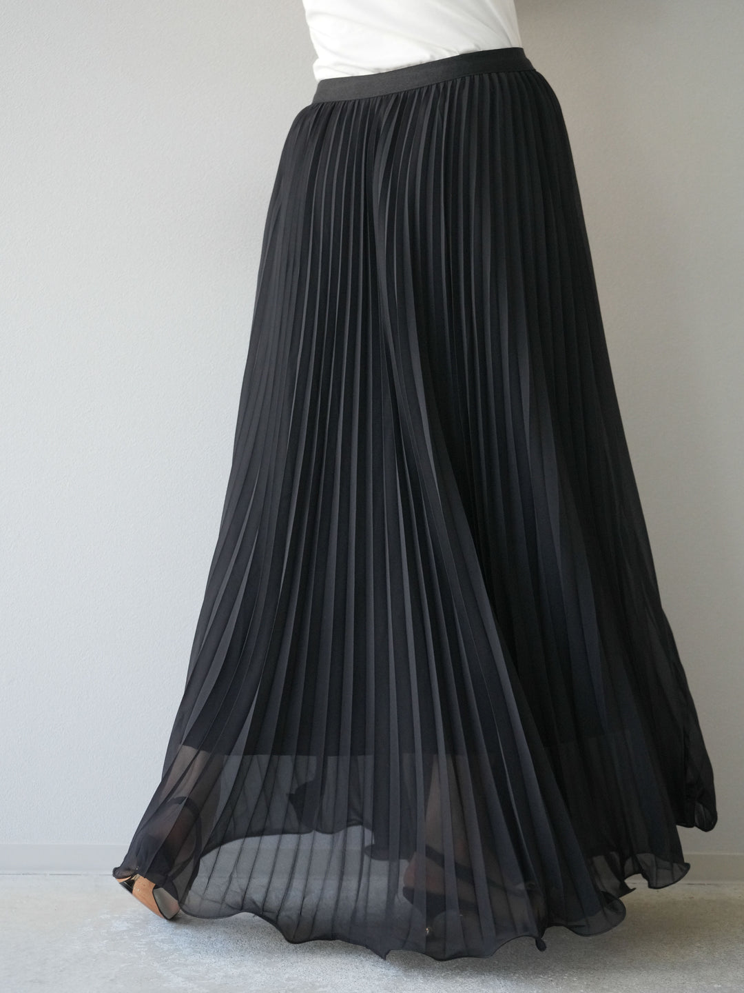 [予約]シフォンプリーツパイピングスカート/ブラック
