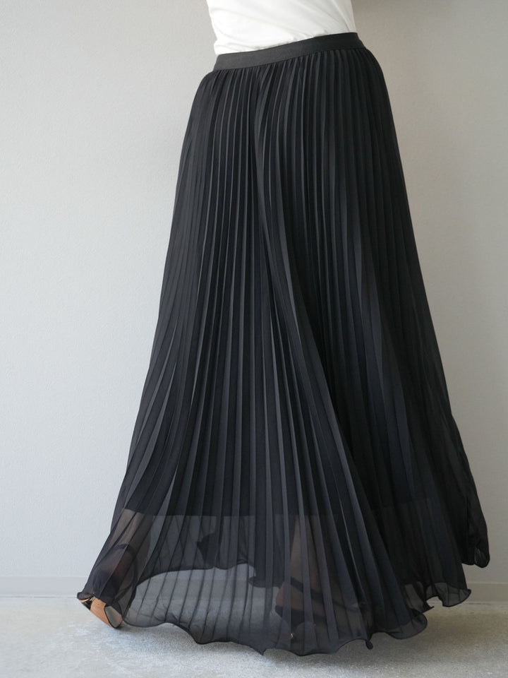 [予約]シフォンプリーツパイピングスカート/ブラック