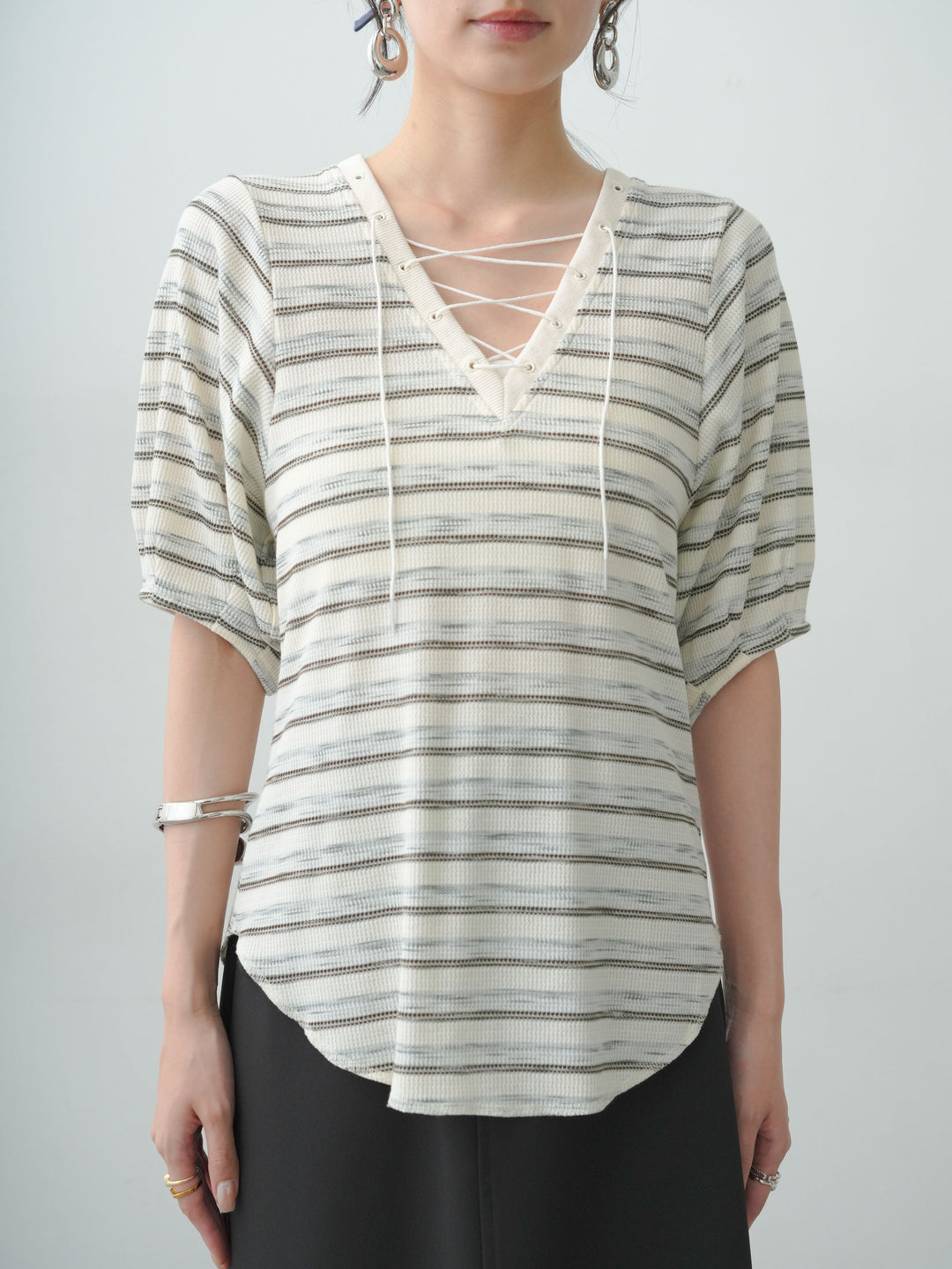 [予約]レースアップワッフルハーフトップス/gray