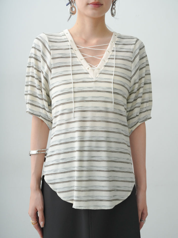 [予約]レースアップワッフルハーフトップス/gray