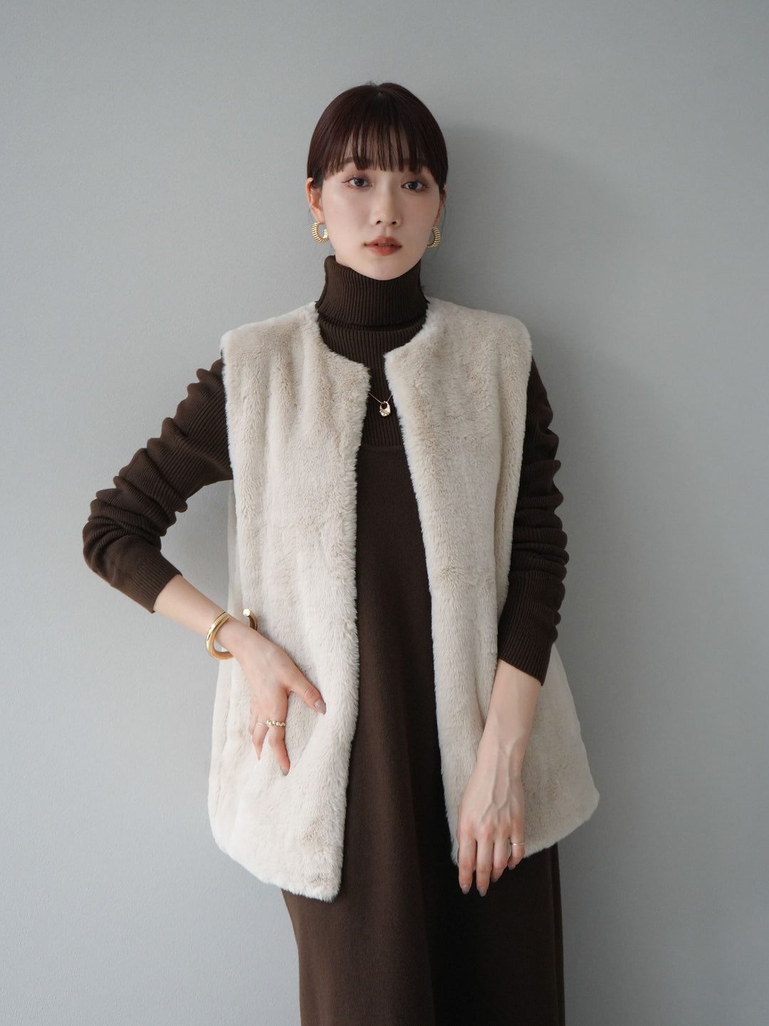 [SET] 設計袖高領針織＆無袖套裝 + 設計袖高領針織＆無袖套裝 (2set)