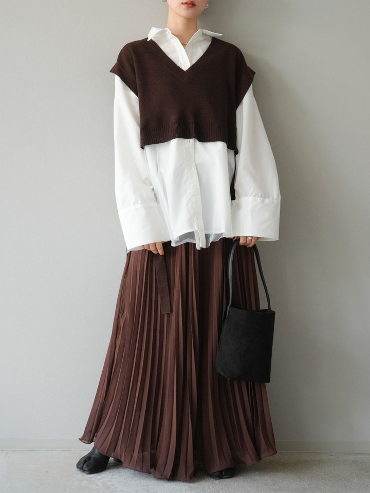 [予約]シフォンプリーツパイピングスカート/ブラウン
