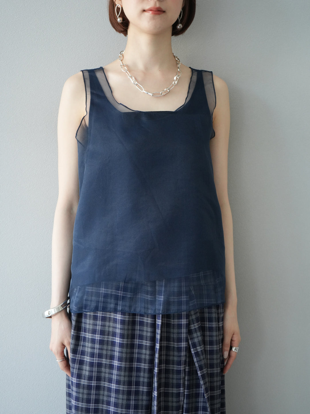 [予約]オーガンジーレイヤードタンクトップ/ネイビー