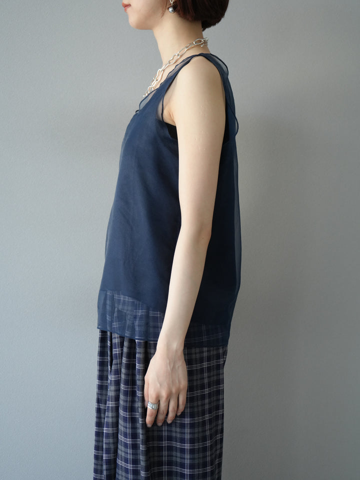 [予約]オーガンジーレイヤードタンクトップ/ネイビー