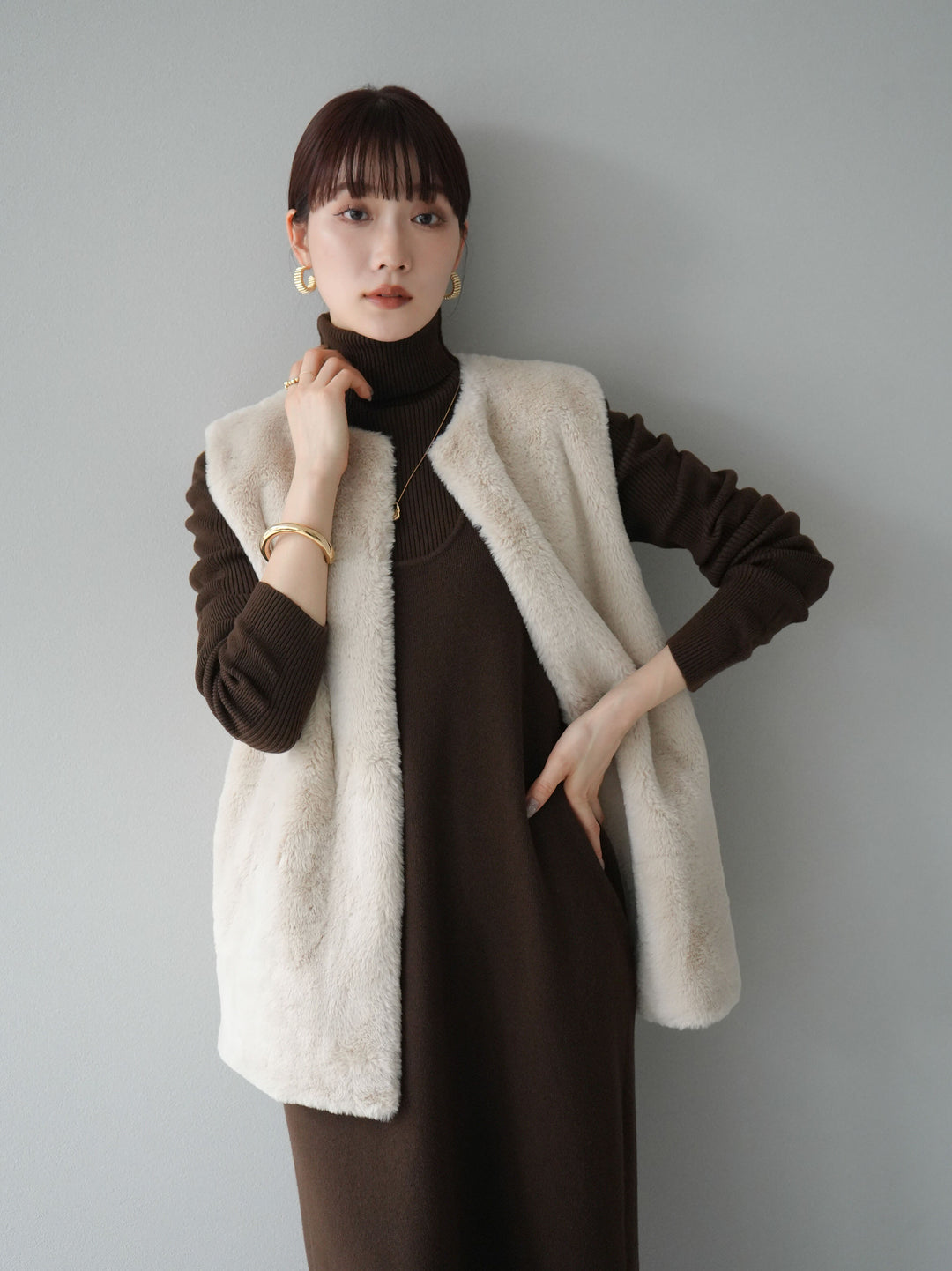 [SET] 設計袖高領針織＆無袖套裝 + 設計袖高領針織＆無袖套裝 (2set)