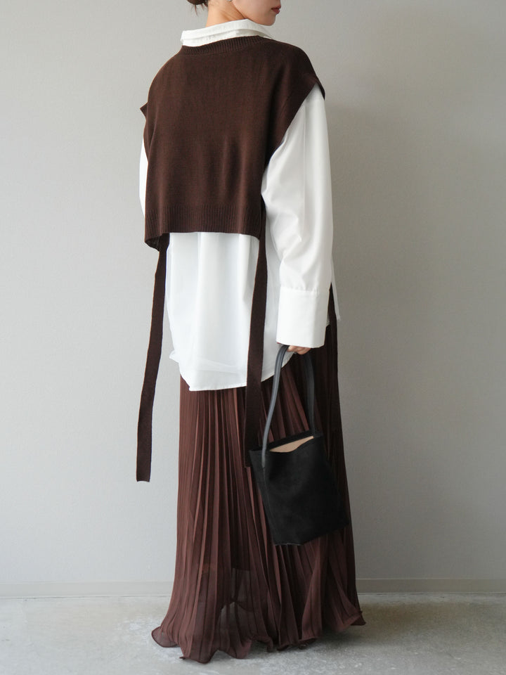 [予約]シフォンプリーツパイピングスカート/ブラウン