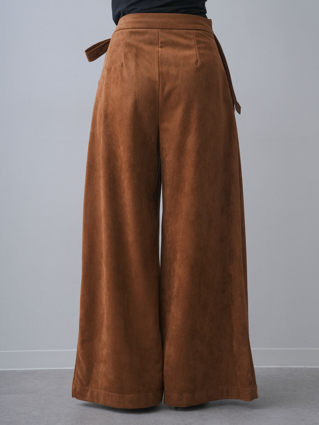 [予約]スウェードタッチカットワークワイドパンツ/camel