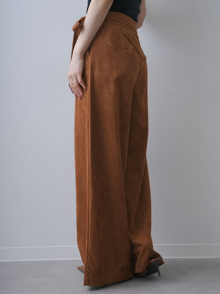 [予約]スウェードタッチカットワークワイドパンツ/camel