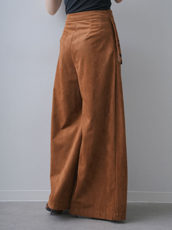 [予約]スウェードタッチカットワークワイドパンツ/camel