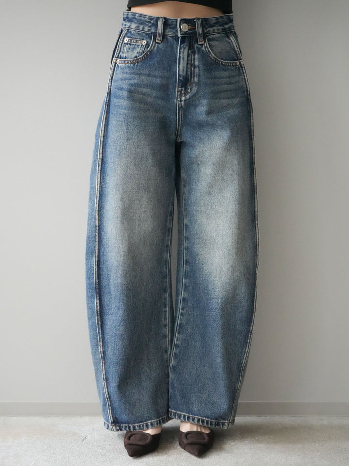 [予約]サイド切替カーブデニムパンツ/blue