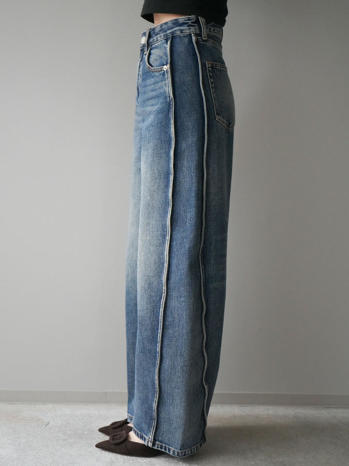 [予約]サイド切替カーブデニムパンツ/blue