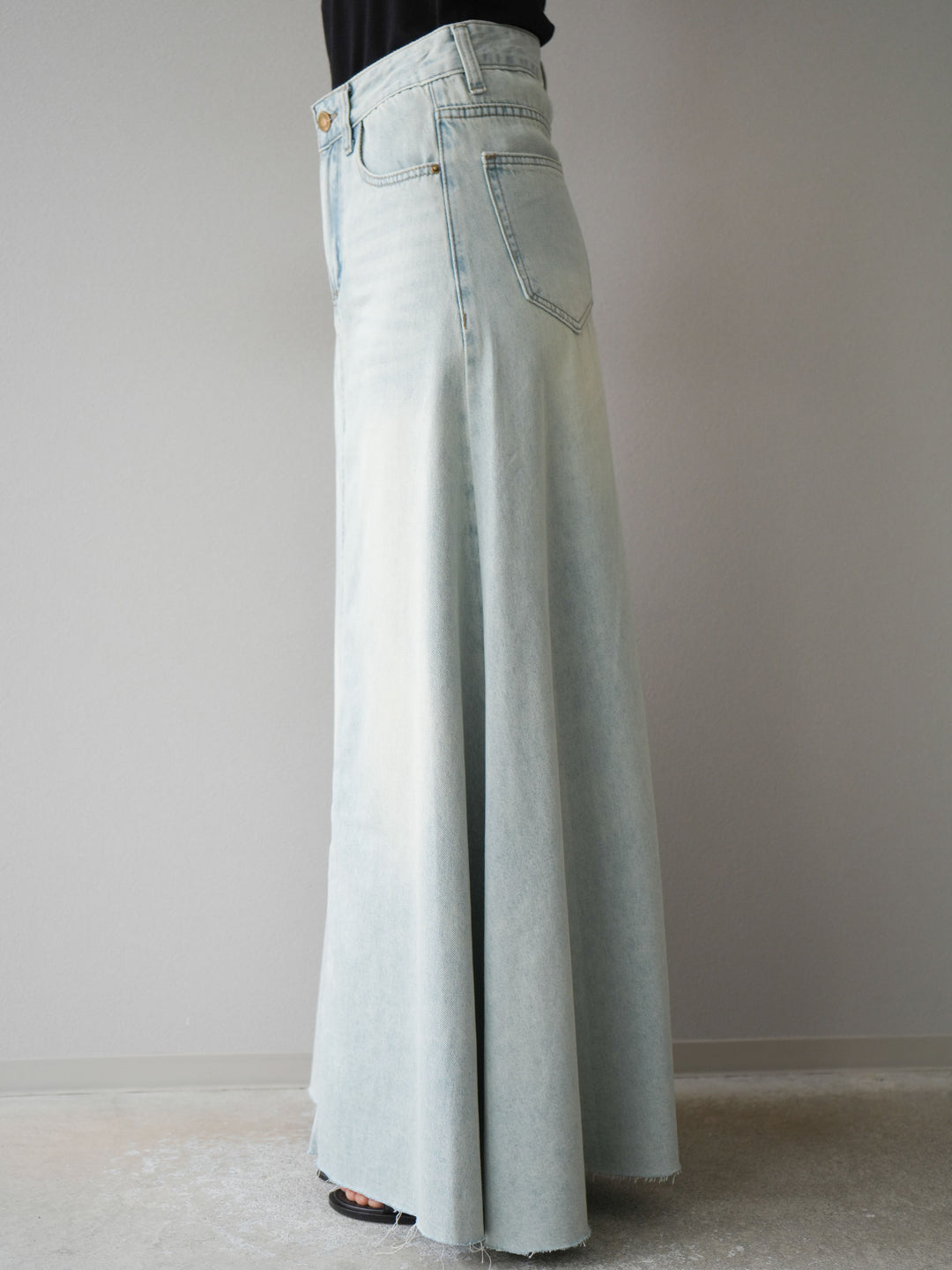 [予約]Aラインカットオフデニムスカート/ライトブルー